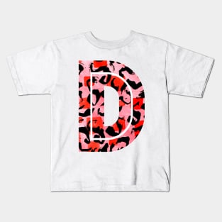 Abstract Letter D Watercolour Leopard Print Alphabet Red Kids T-Shirt